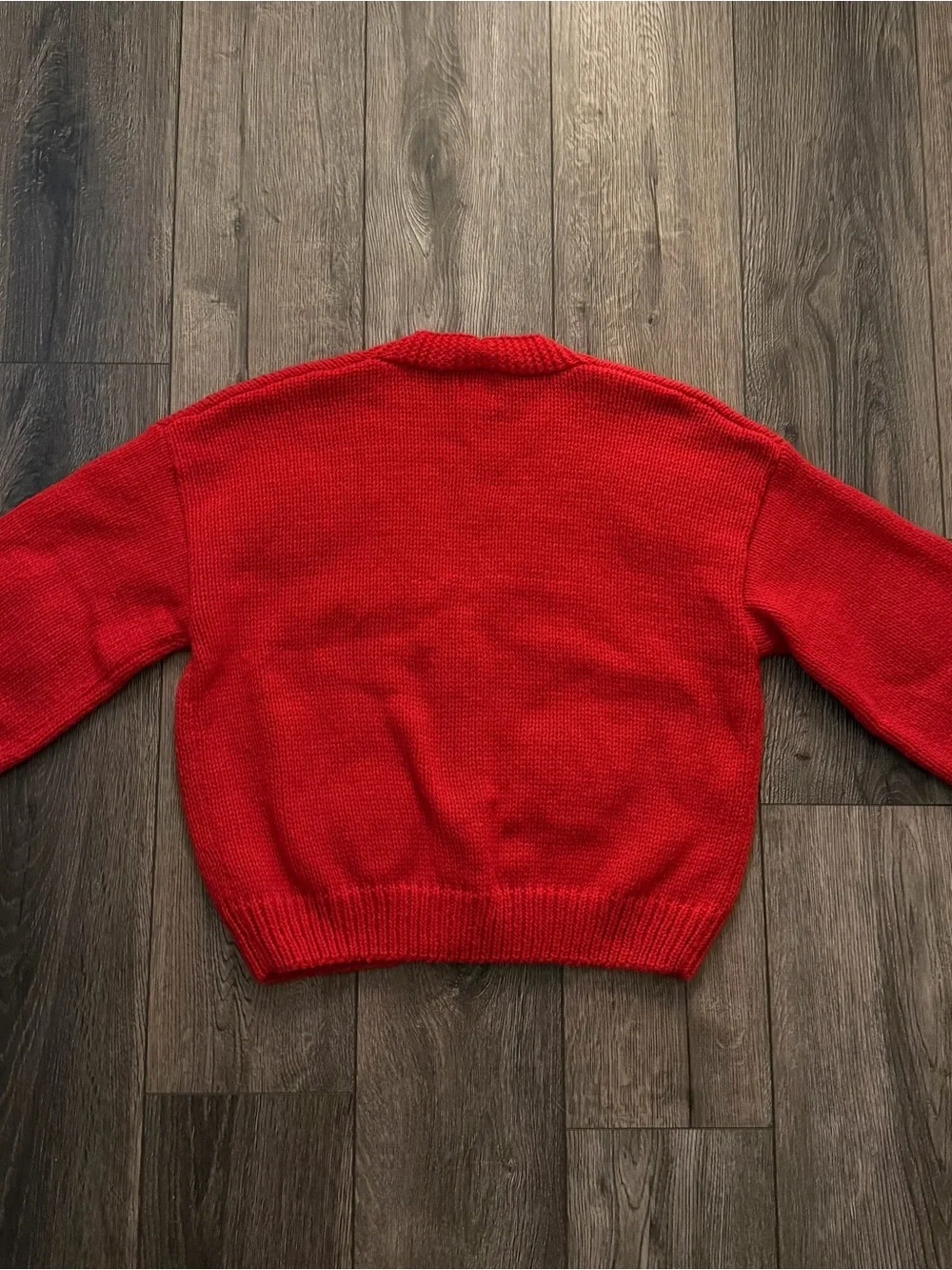 Red V-Neck Cardigan with Pink Heart Appliqués
